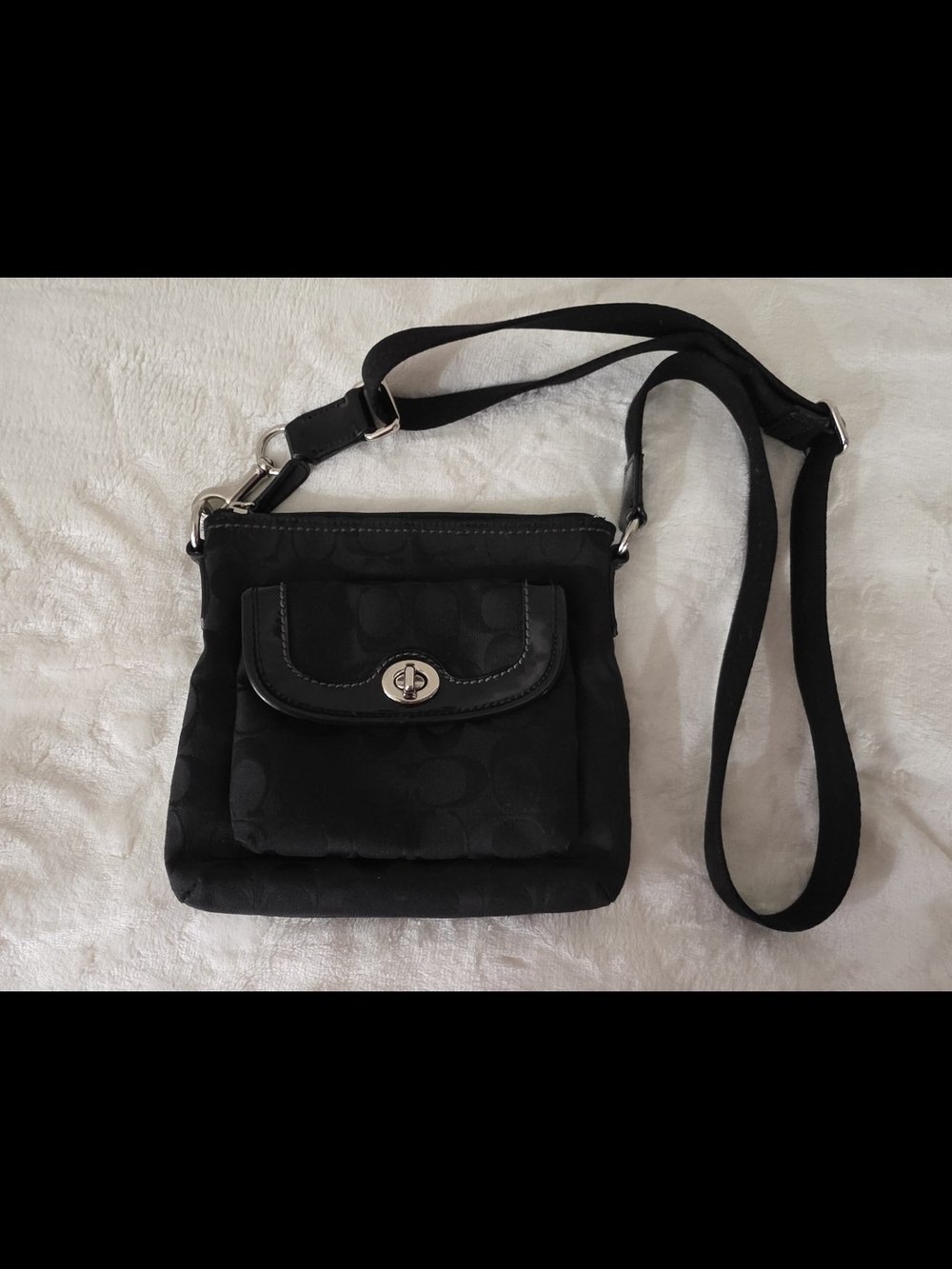 Coach Black Signature Jacquard Crossbody with Turnlock